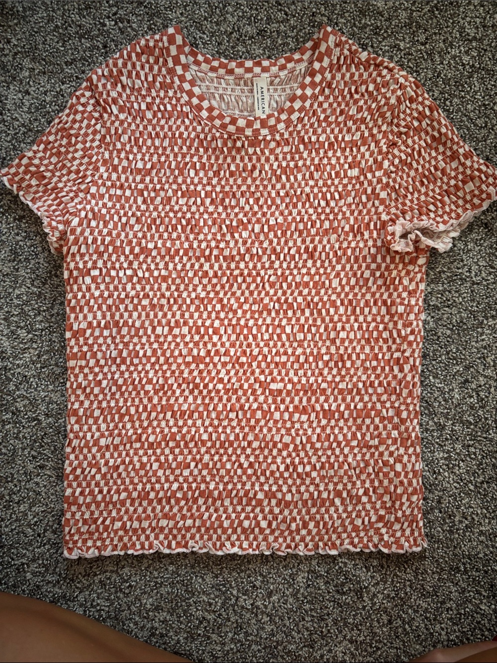 American Eagle Outfitters Rust and Cream Short Sleeve Knit Top size S